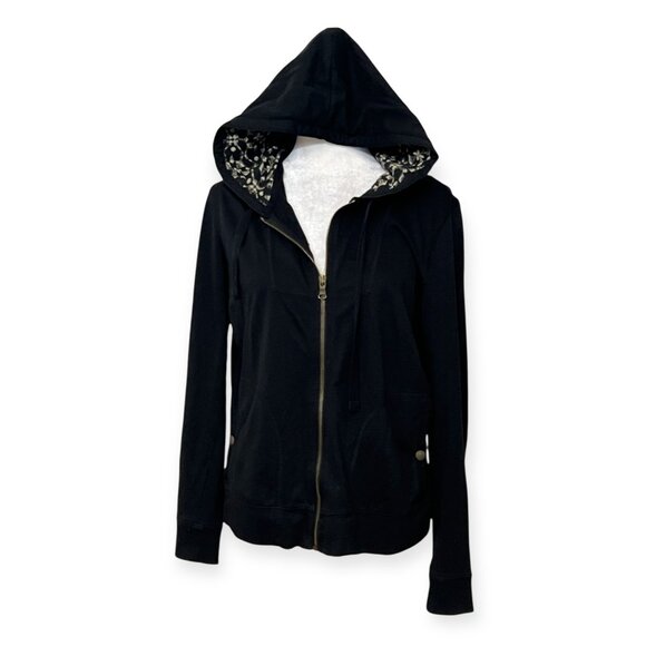 Ralph Lauren Jeans Co Women’s Black Zip Hoodie Size L Floral Hood 100% Cotton - Picture 1 of 7